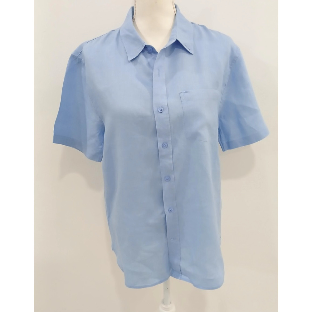 Vince Men's Blue Linen Short Sleeve Classic Fit Casual Button Down Shirt Size S